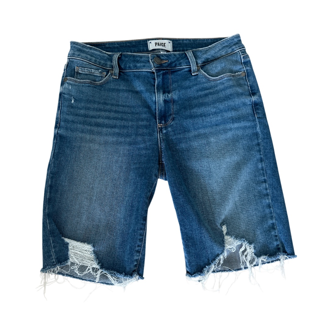 Paige Blue Women’s Denim Distressed Details Jax Knee Short Size 27
